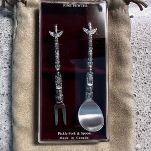 Fine Pewter Pickle Fork and Spoon Set